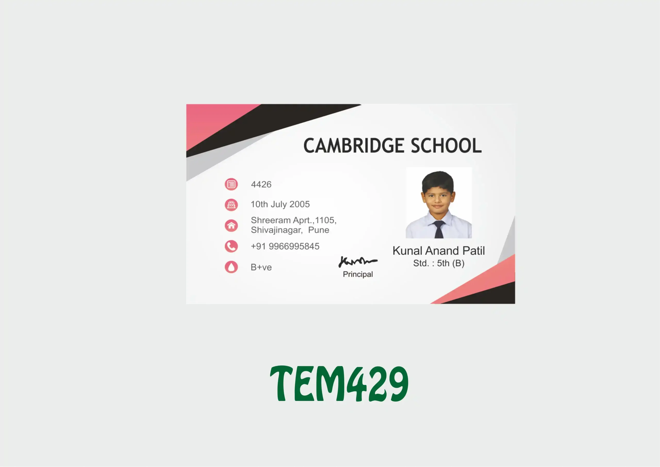 TEM-429 ID Card - TEM429 - Image 1