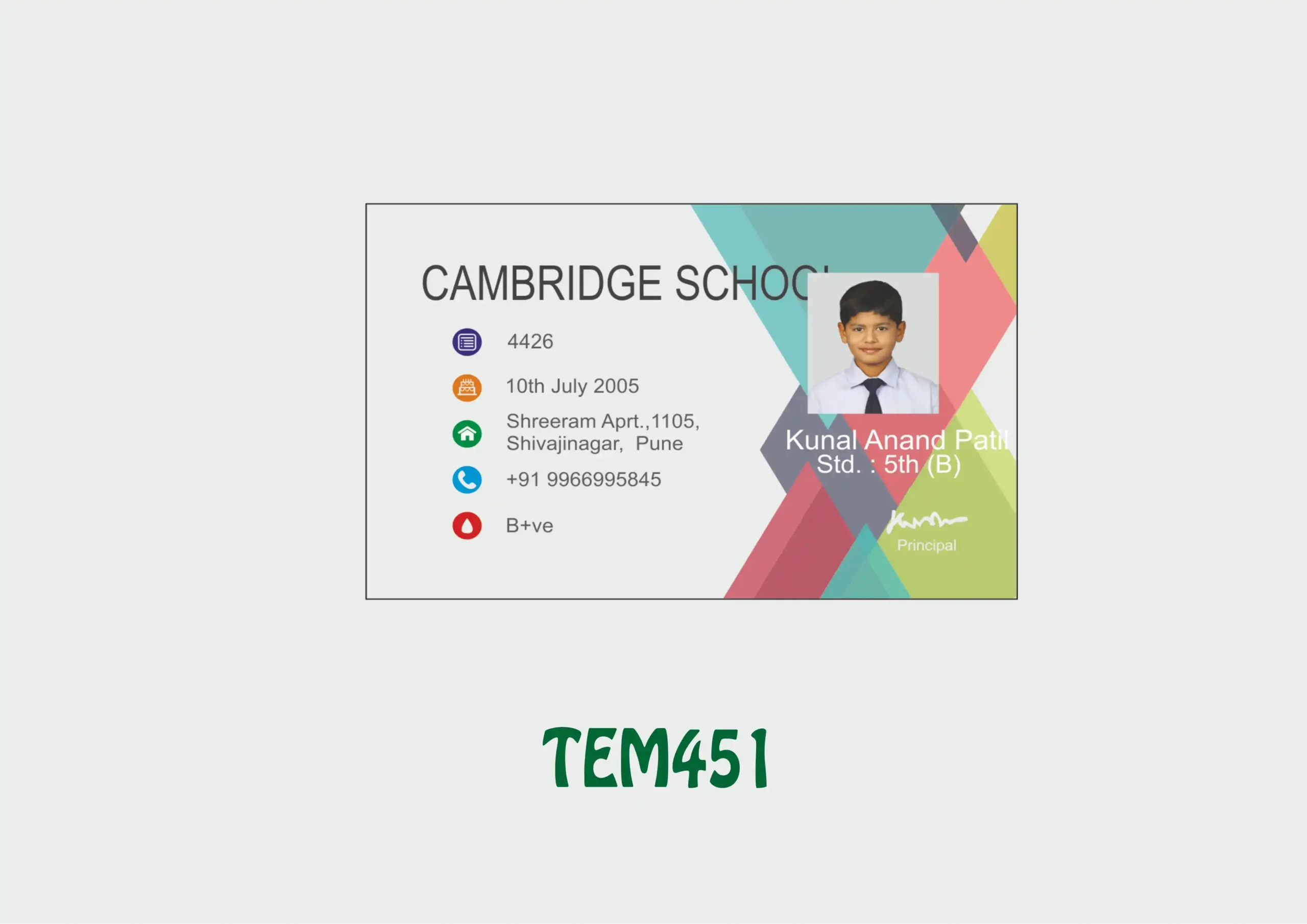 TEM-451 ID Card - TEM451 - Image 1