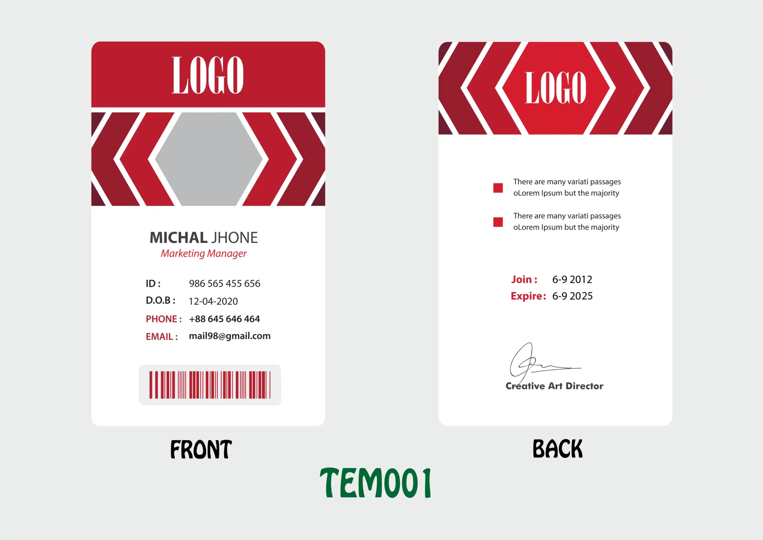 TEM001 ID Card - TEM001 - Image 1