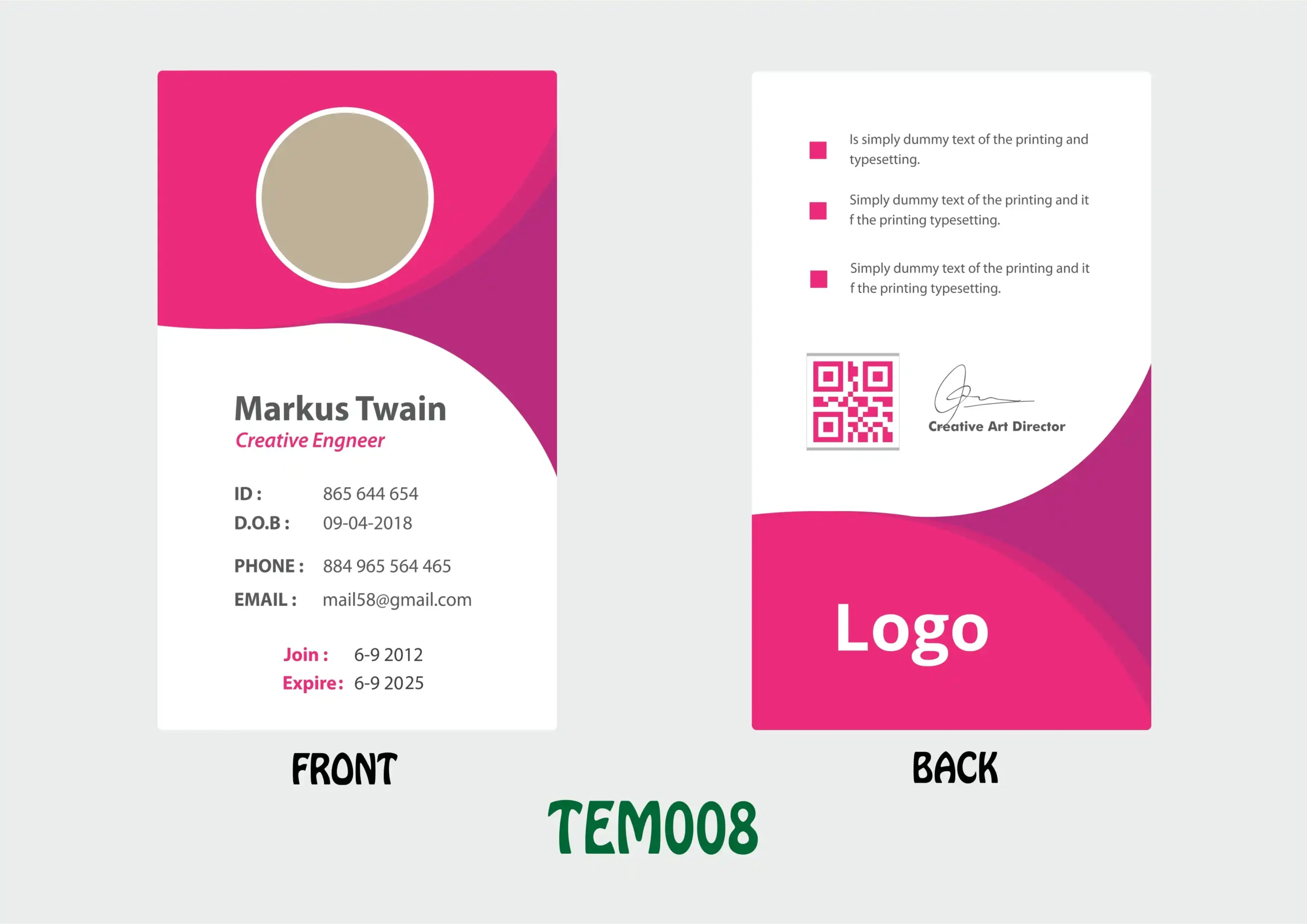 TEM008 ID Card - TEM008 - Image 1