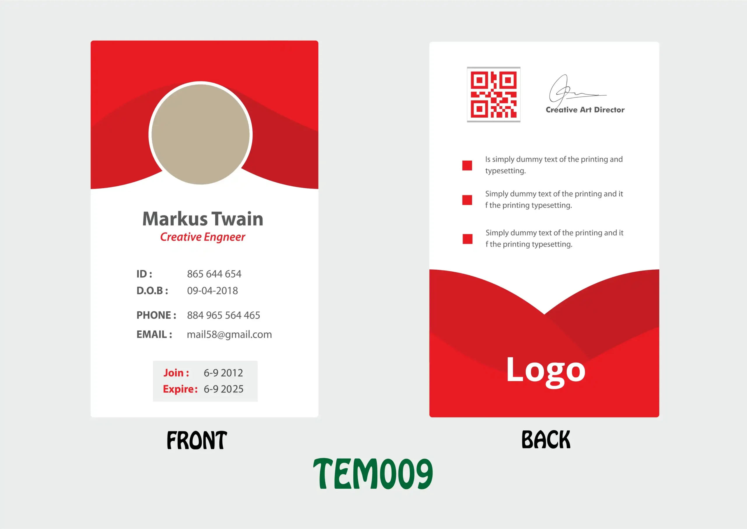 TEM009 ID Card - TEM009 - Image 1