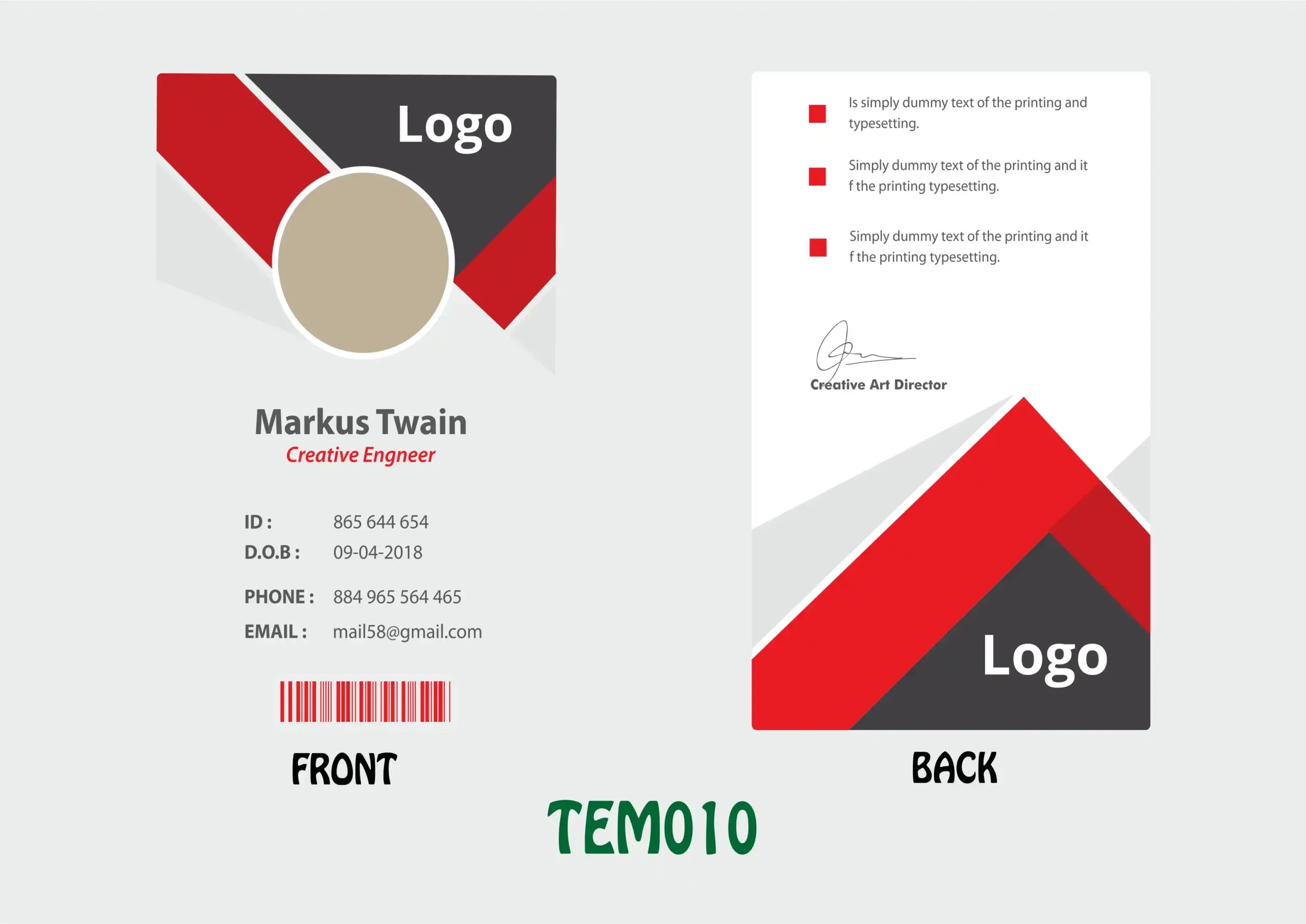 TEM010 ID Card - TEM010 - Image 1