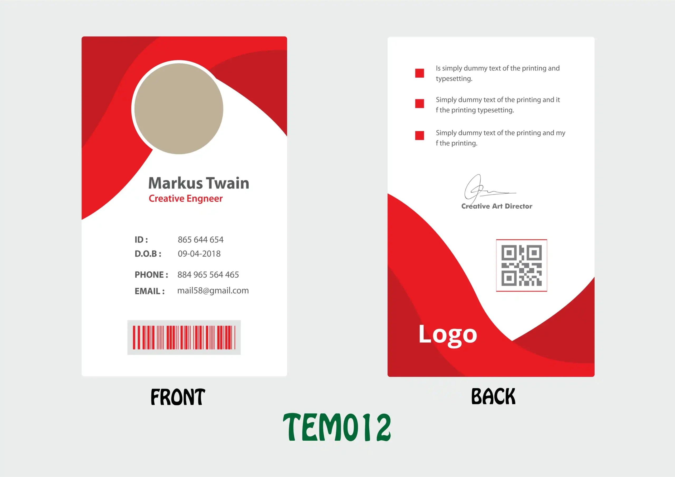 TEM012 ID Card - TEM012 - Image 1