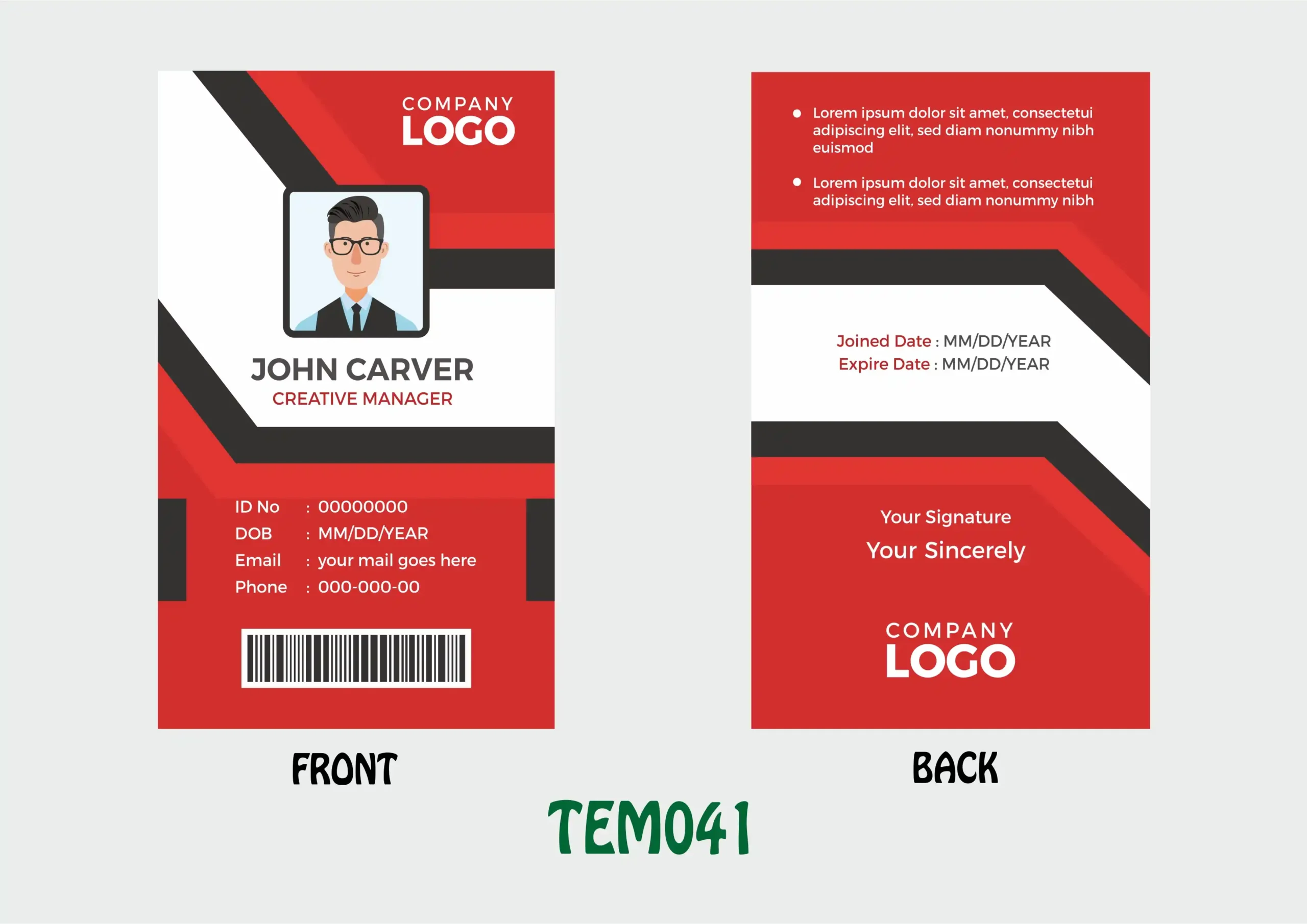 TEM041 ID Card - TEM041 - Image 1
