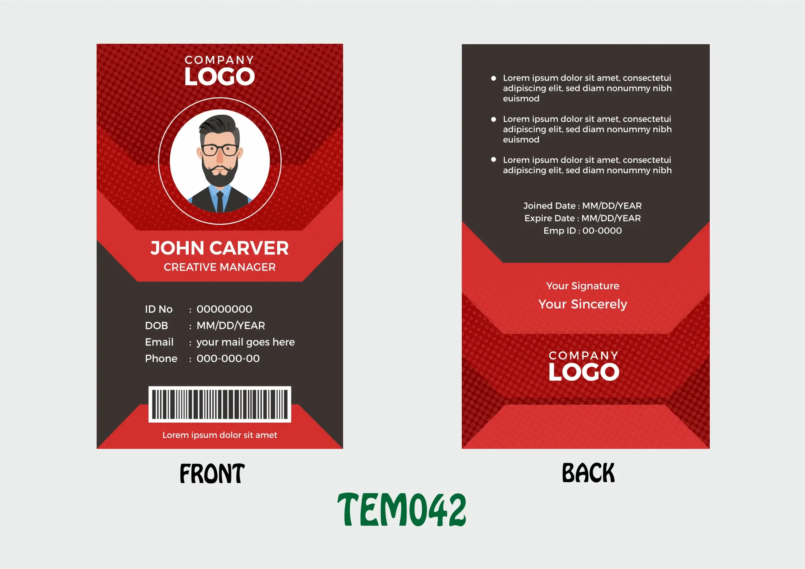 TEM042 ID Card - TEM042 - Image 1
