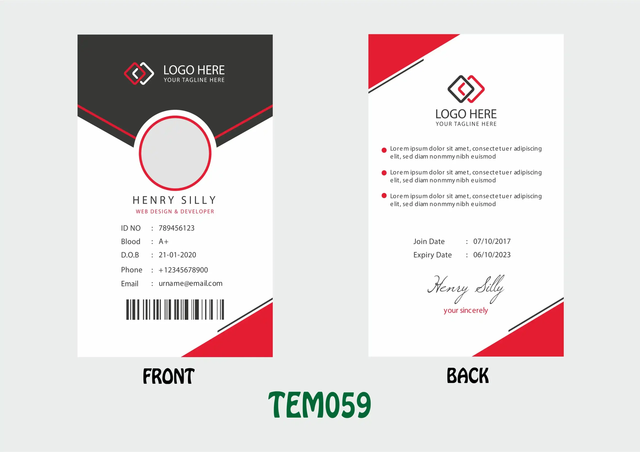 TEM059 ID Card - TEM059 - Image 1