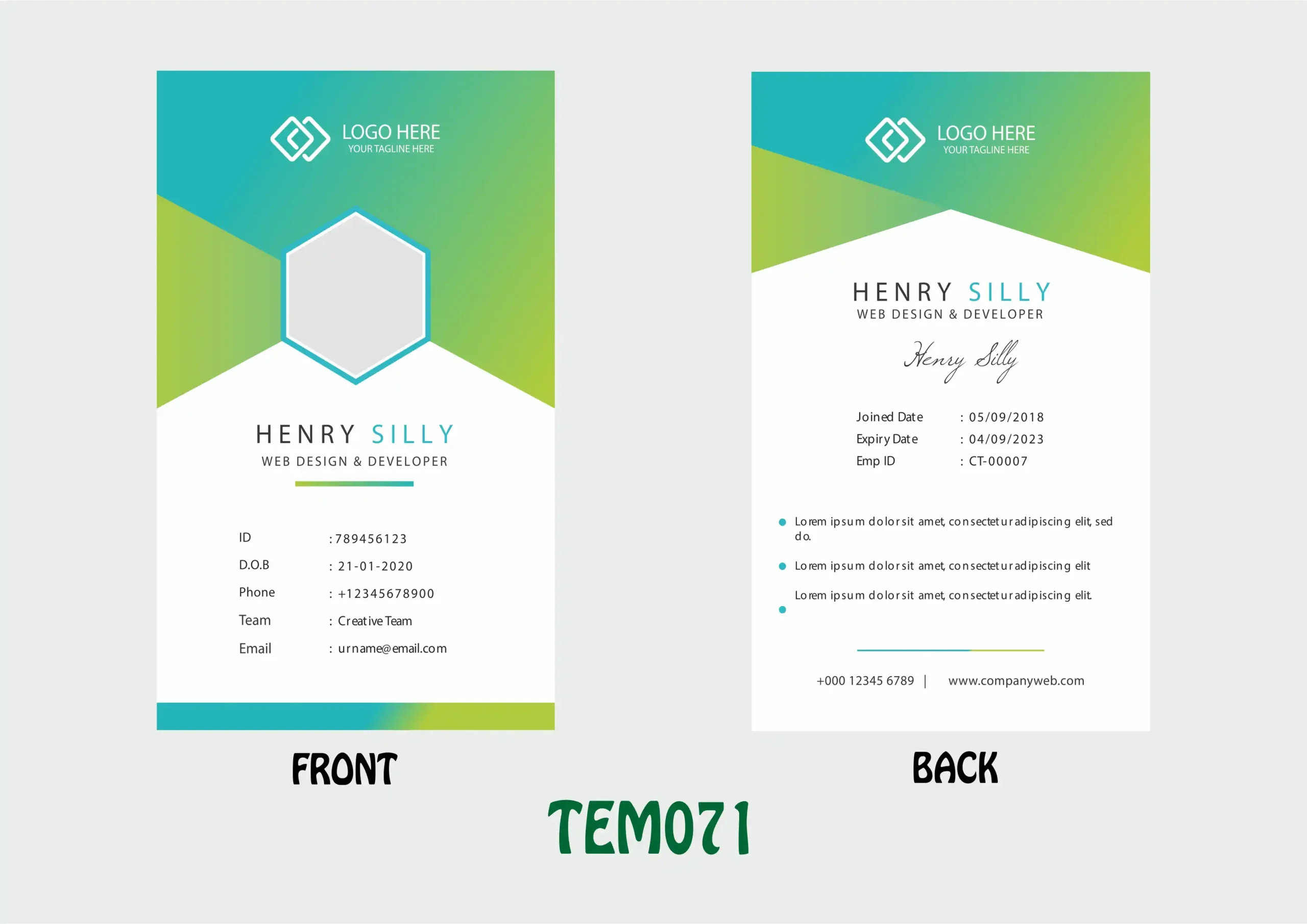 TEM071 ID Card - TEM071 - Image 1