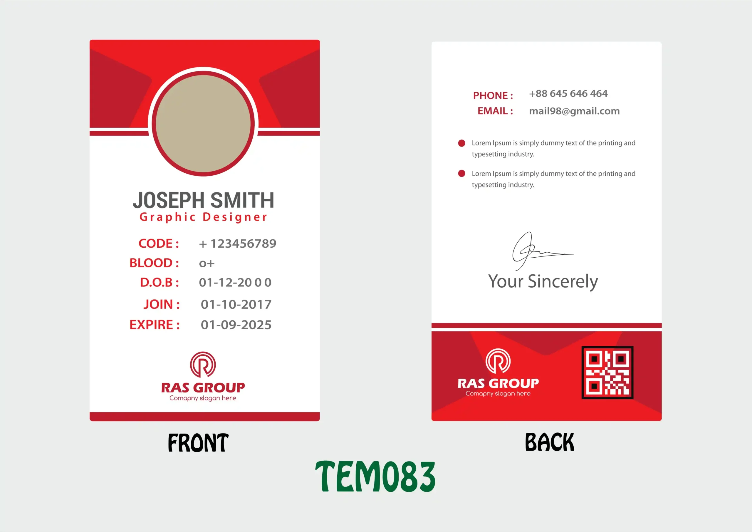 TEM083 ID Card - TEM083 - Image 1