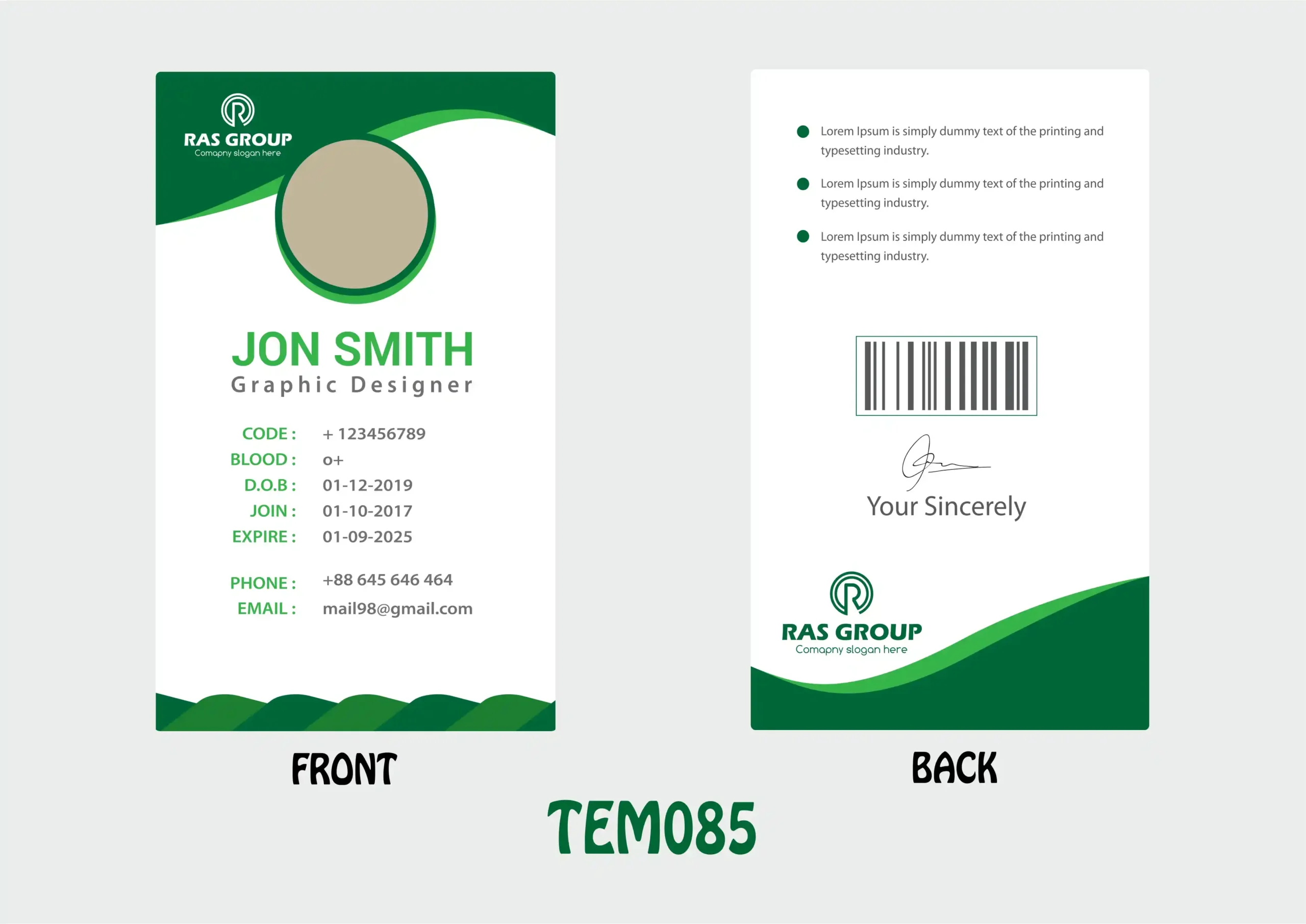 TEM085 ID Card - TEM085 - Image 1