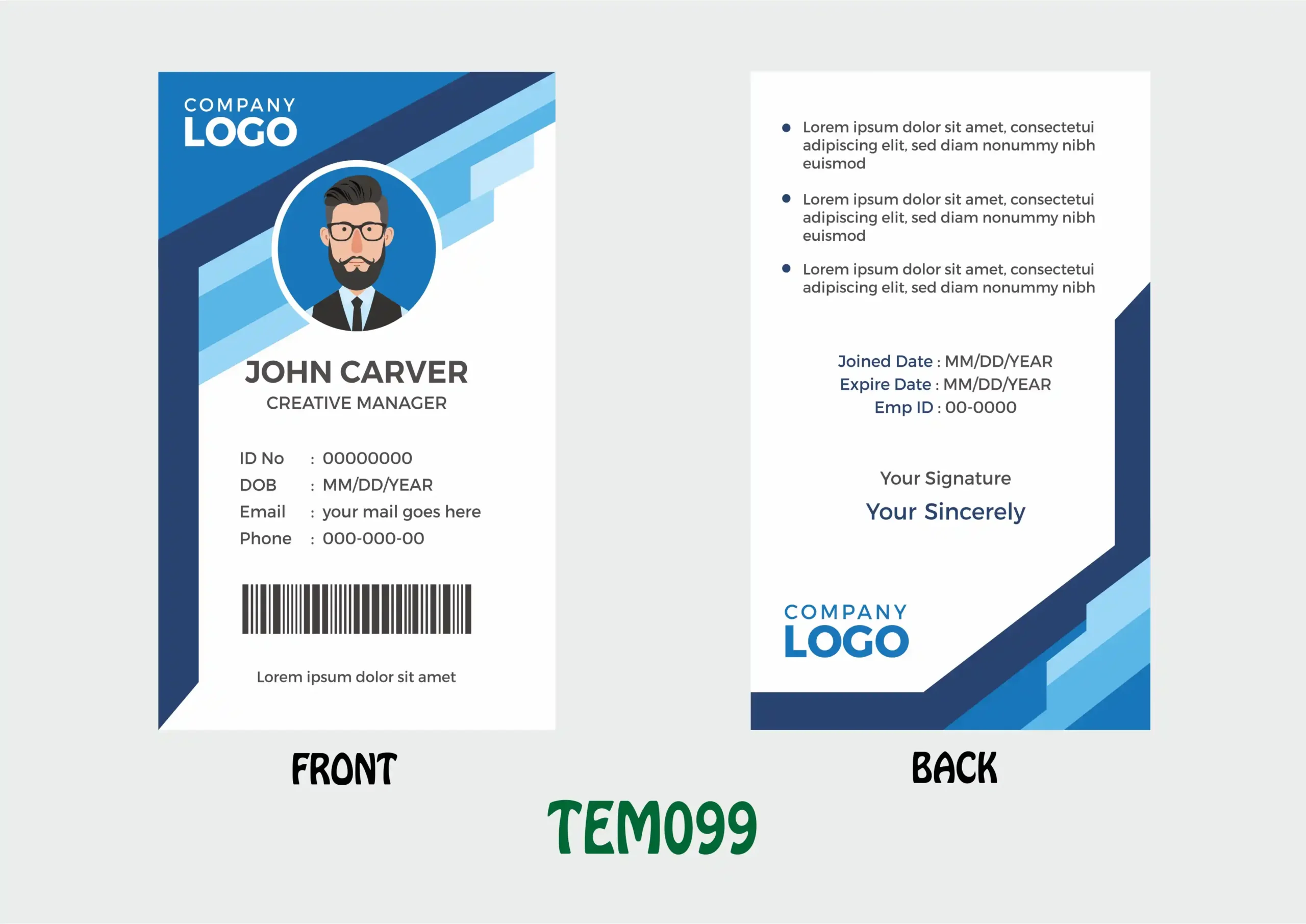 TEM099 ID Card - TEM099 - Image 1