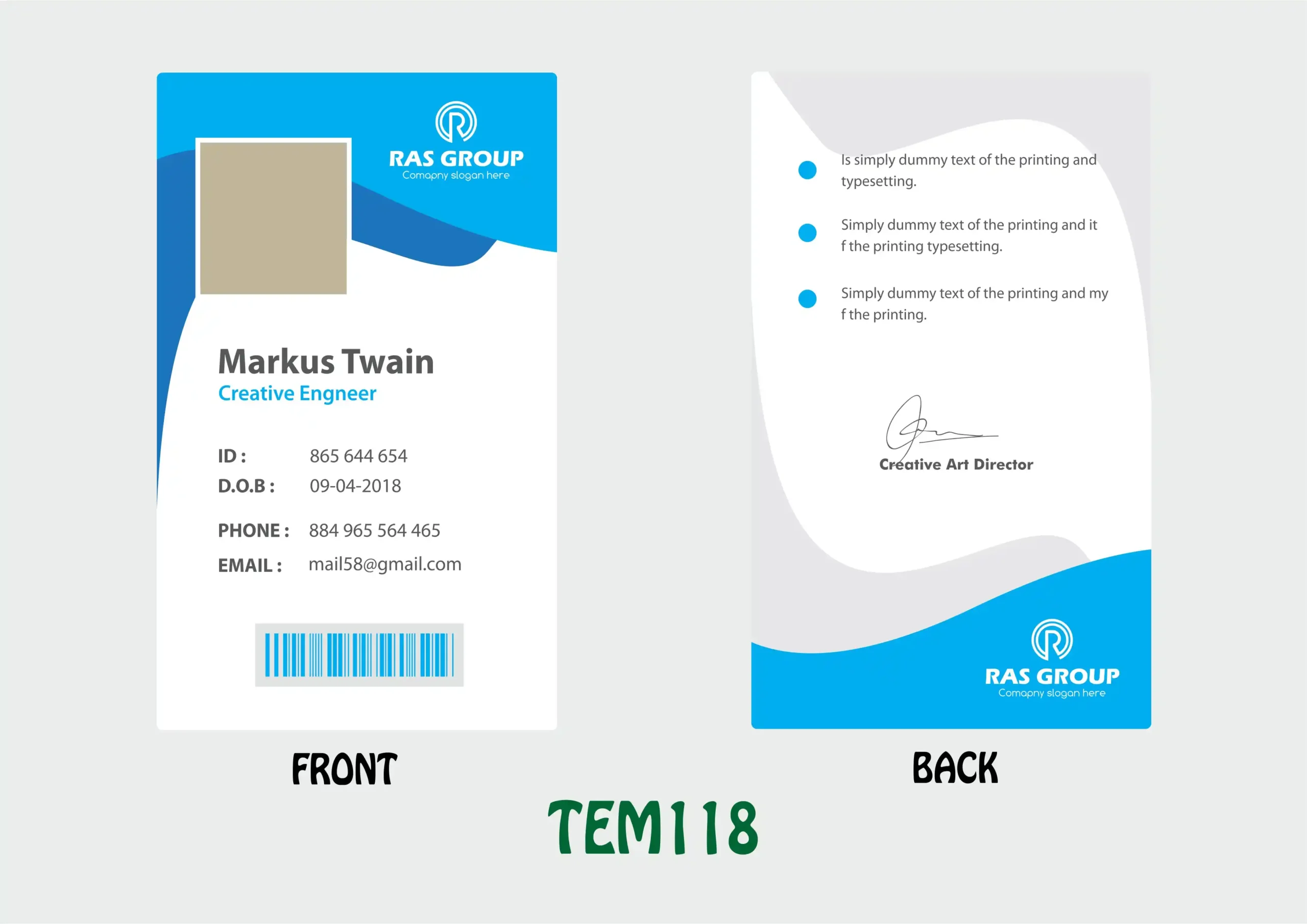TEM118 ID Card - TEM118 - Image 1