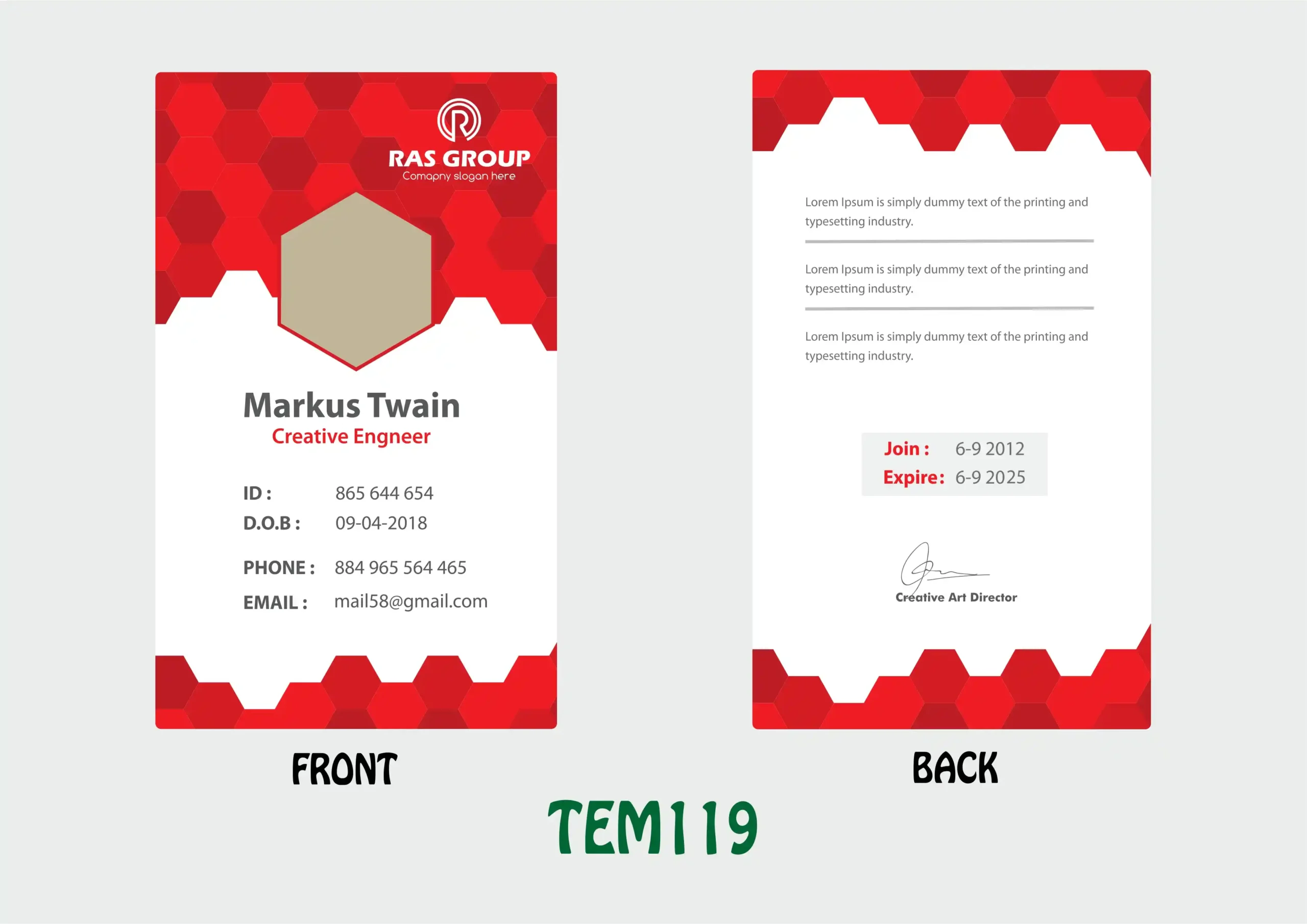 TEM119 ID Card - TEM119 - Image 1