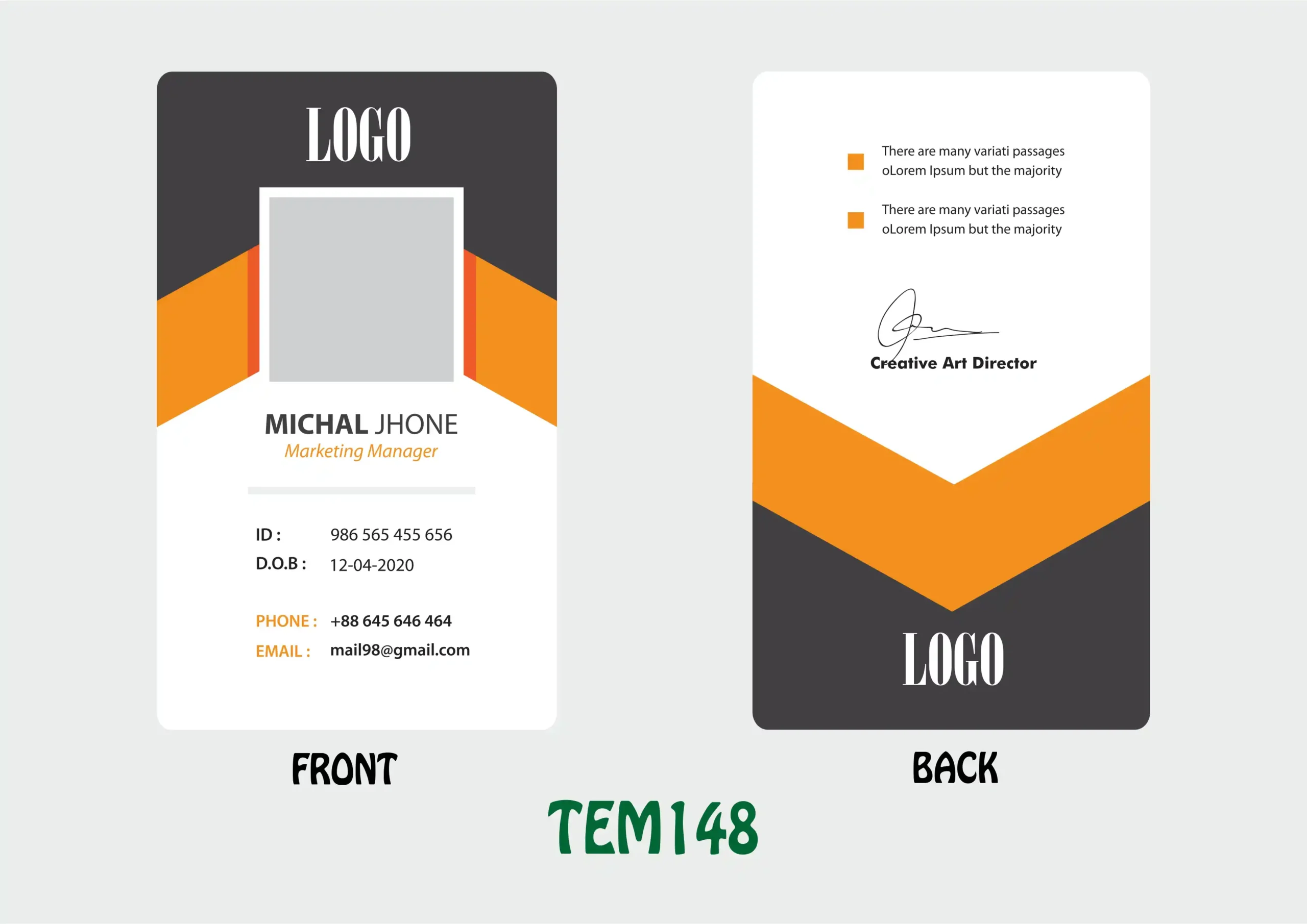 TEM148 ID Card - TEM148 - Image 1