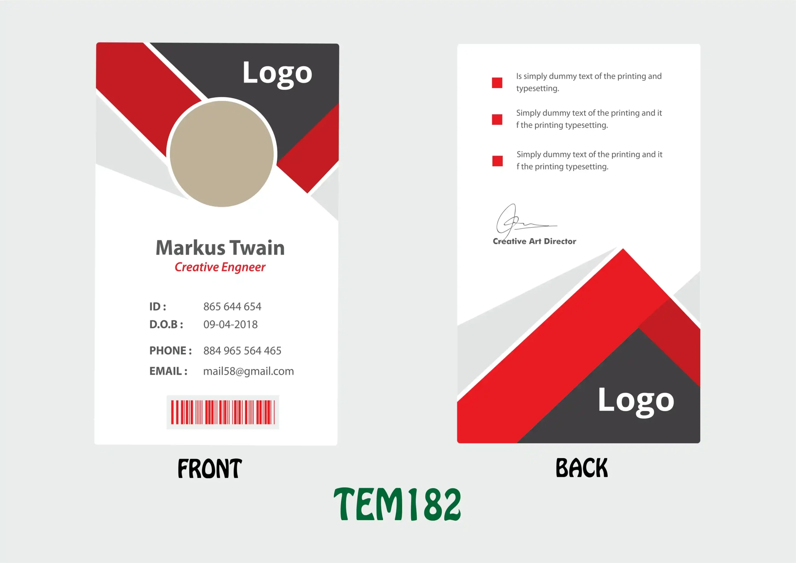 TEM182 ID Card - TEM182 - Image 1