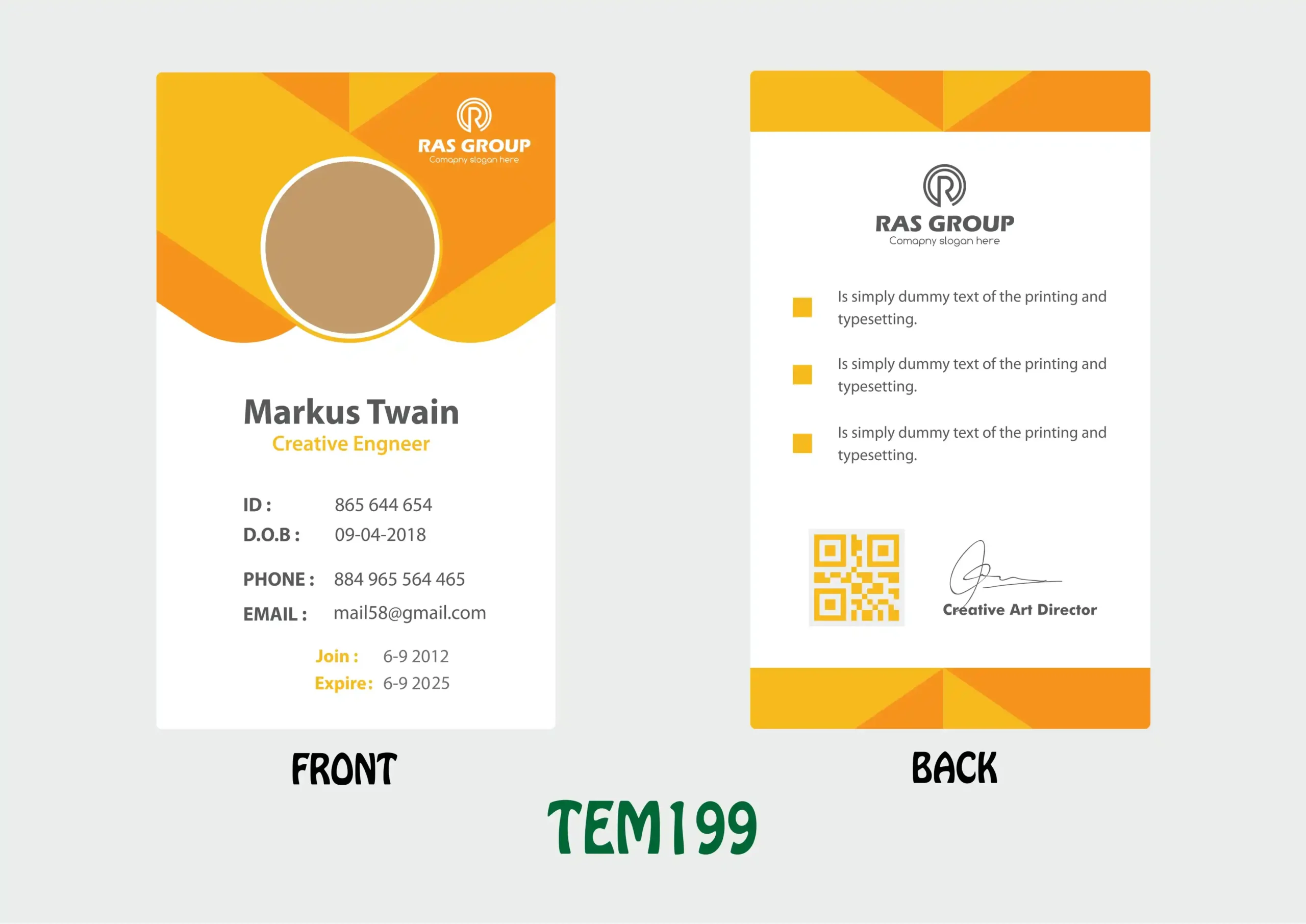 TEM199 ID Card - TEM199 - Image 1