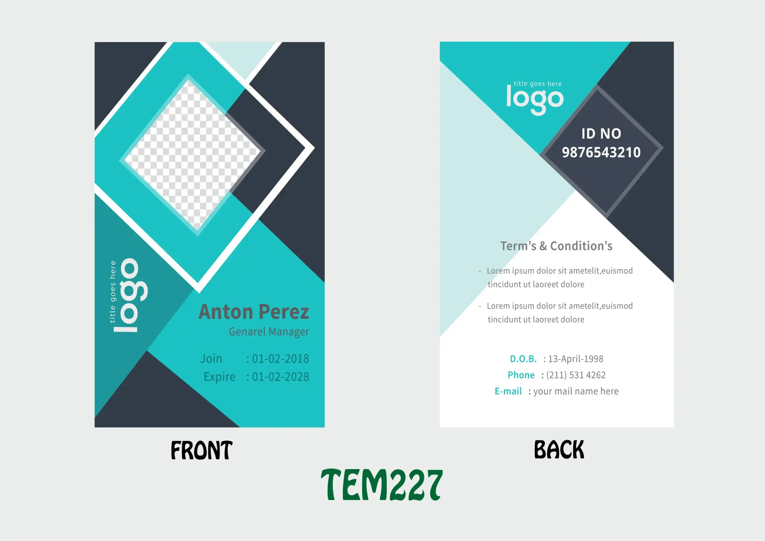 TEM227 ID Card - TEM227 - Image 1