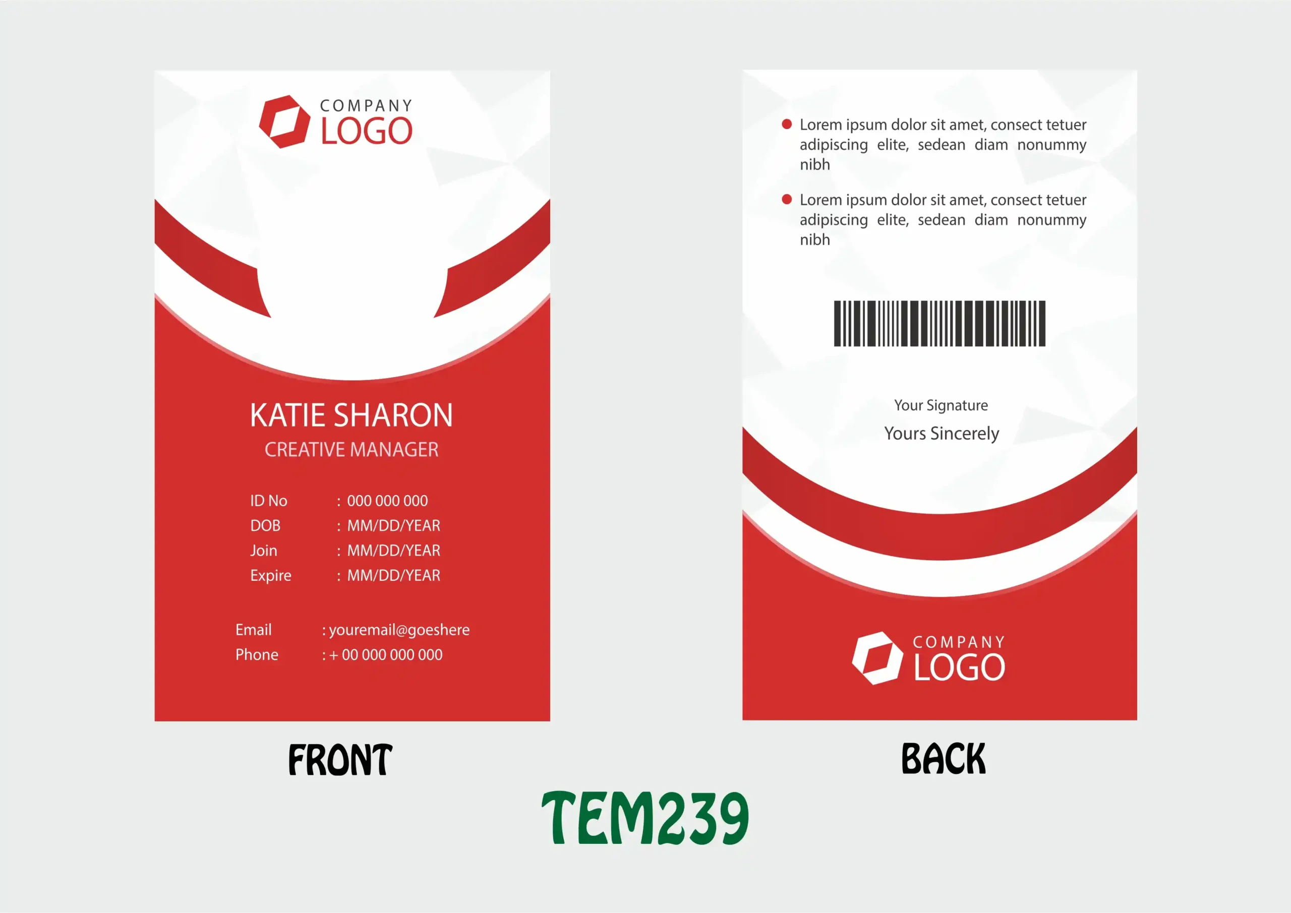 TEM239 ID Card - TEM239 - Image 1